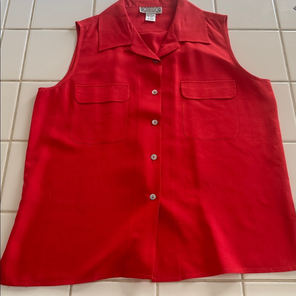 SILK LAND Red Sleeveless Button-Down Shirt L 🐈‍⬛